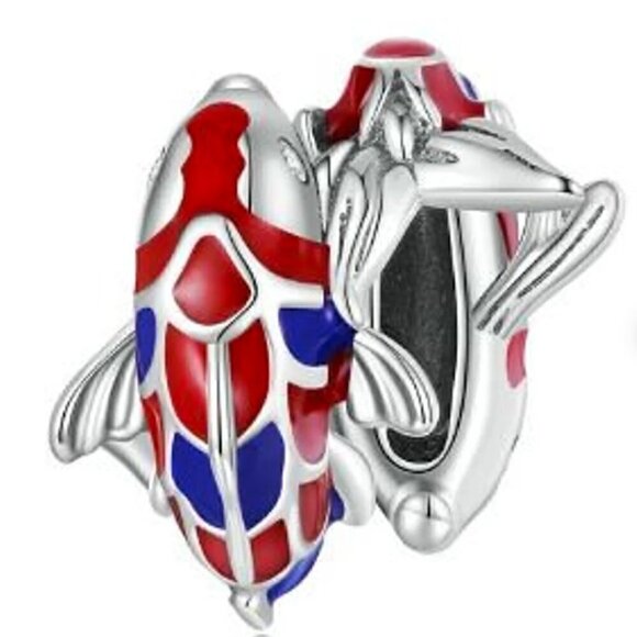 Sterling Silver Blue Red Enamel Lucky Carp Septal Fish Bead Charm - Picture 4 of 4